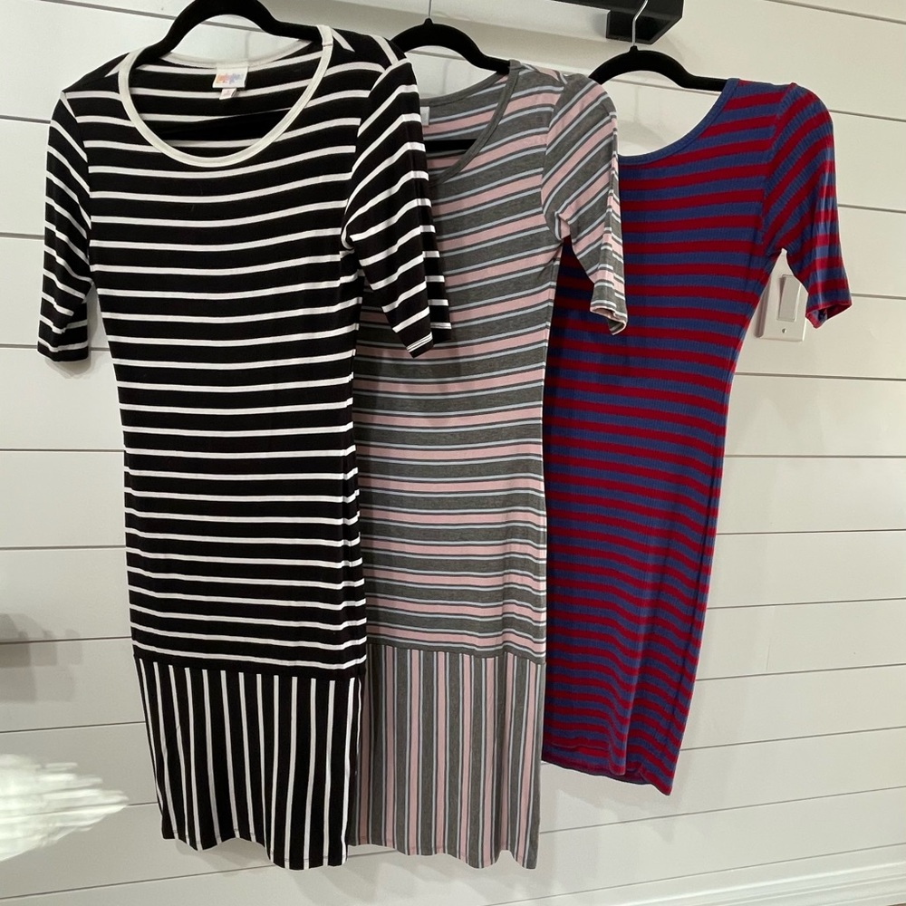 Bundle of 3 Lularoe striped Julia Dresses- excellent condition!
